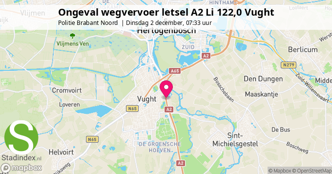 Ongeval wegvervoer letsel A2 Li 122,0 Vught