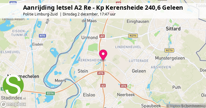 Aanrijding letsel A2 Re - Kp Kerensheide 240,6 Geleen