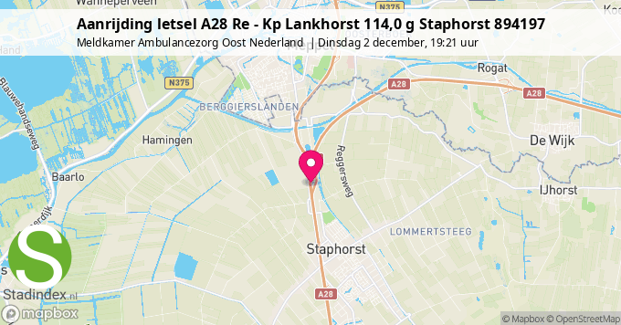 Aanrijding letsel A28 Re - Kp Lankhorst 114,0 g Staphorst 894197