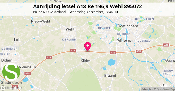 Aanrijding letsel A18 Re 196,9 Wehl 895072