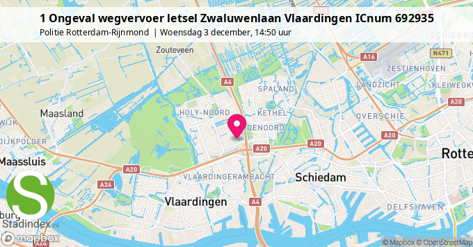 1 Ongeval wegvervoer letsel Zwaluwenlaan Vlaardingen ICnum 692935
