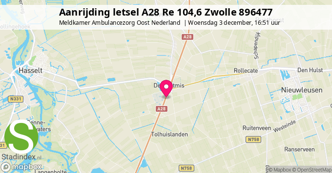 Aanrijding letsel A28 Re 104,6 Zwolle 896477