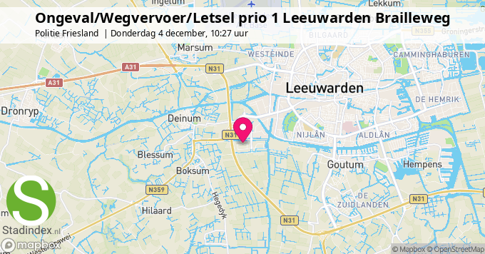 Ongeval/Wegvervoer/Letsel prio 1 Leeuwarden Brailleweg