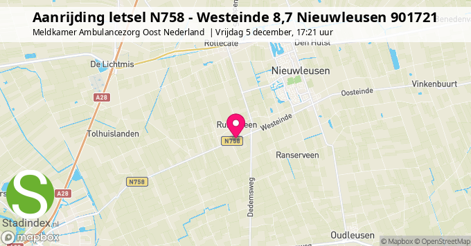 Aanrijding letsel N758 - Westeinde 8,7 Nieuwleusen 901721