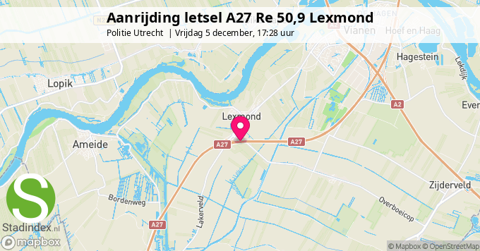 Aanrijding letsel A27 Re 50,9 Lexmond