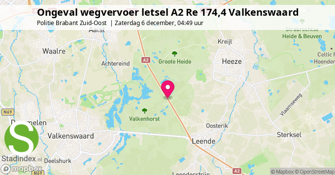 Ongeval wegvervoer letsel A2 Re 174,4 Valkenswaard
