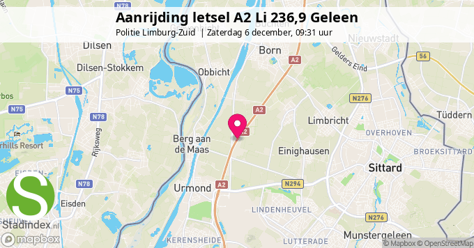 Aanrijding letsel A2 Li 236,9 Geleen