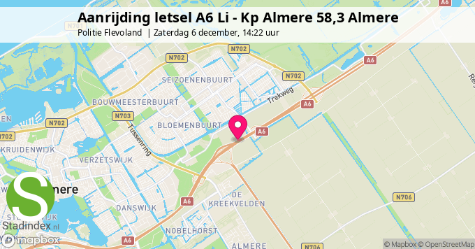 Aanrijding letsel A6 Li - Kp Almere 58,3 Almere
