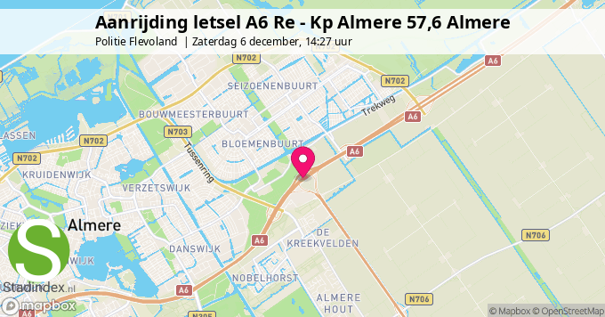 Aanrijding letsel A6 Re - Kp Almere 57,6 Almere