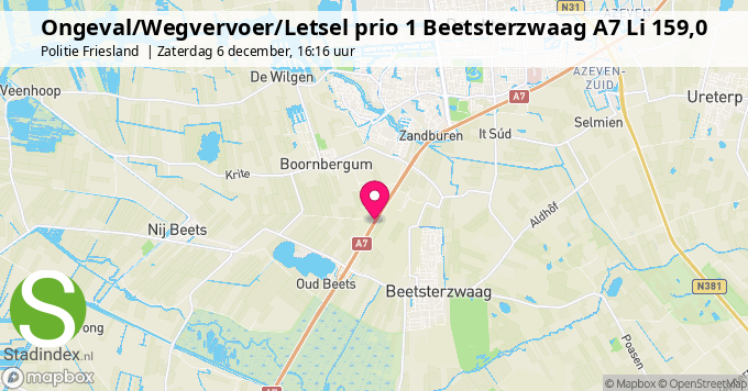 Ongeval/Wegvervoer/Letsel prio 1 Beetsterzwaag A7 Li 159,0