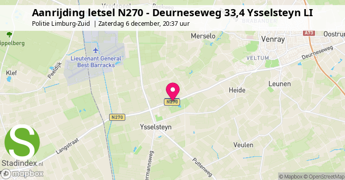 Aanrijding letsel N270 - Deurneseweg 33,4 Ysselsteyn LI