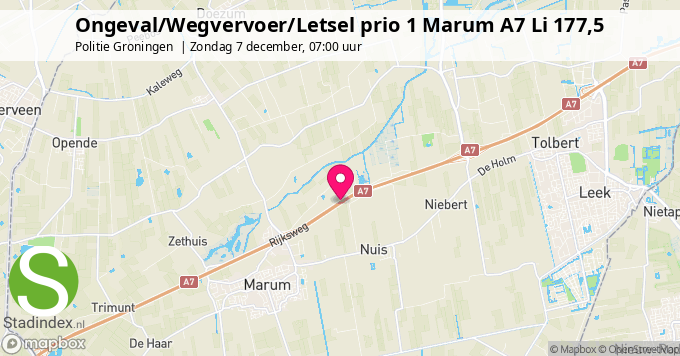 Ongeval/Wegvervoer/Letsel prio 1 Marum A7 Li 177,5