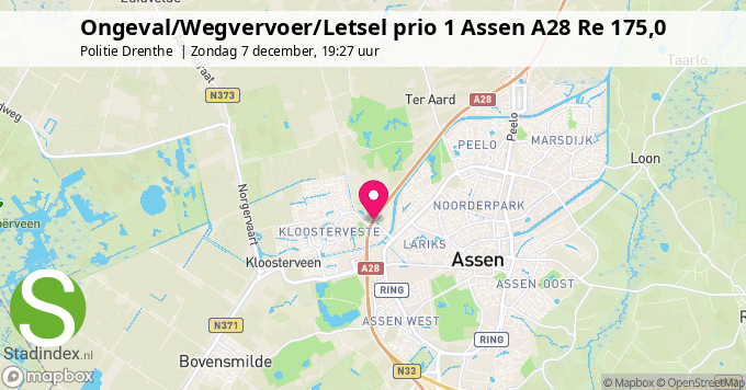 Ongeval/Wegvervoer/Letsel prio 1 Assen A28 Re 175,0
