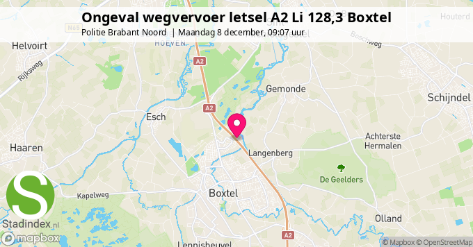 Ongeval wegvervoer letsel A2 Li 128,3 Boxtel