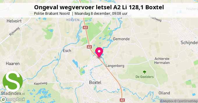 Ongeval wegvervoer letsel A2 Li 128,1 Boxtel