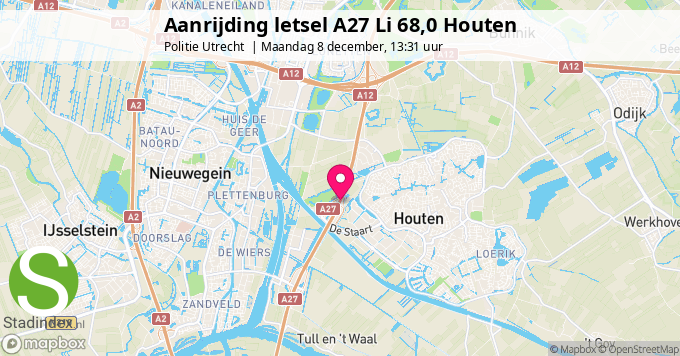 Aanrijding letsel A27 Li 68,0 Houten