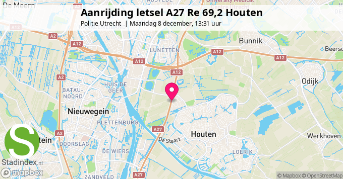 Aanrijding letsel A27 Re 69,2 Houten