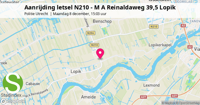Aanrijding letsel N210 - M A Reinaldaweg 39,5 Lopik