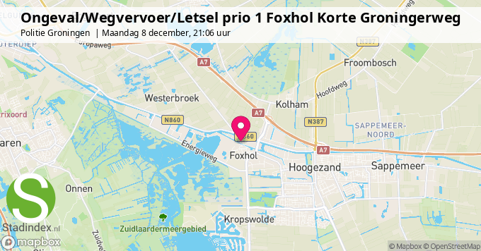 Ongeval/Wegvervoer/Letsel prio 1 Foxhol Korte Groningerweg