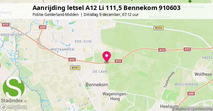 Aanrijding letsel A12 Li 111,5 Bennekom 910603