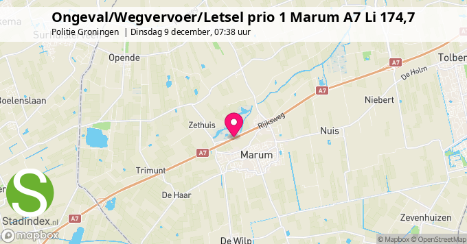 Ongeval/Wegvervoer/Letsel prio 1 Marum A7 Li 174,7