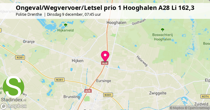 Ongeval/Wegvervoer/Letsel prio 1 Hooghalen A28 Li 162,3