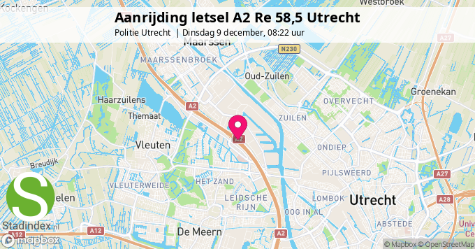 Aanrijding letsel A2 Re 58,5 Utrecht