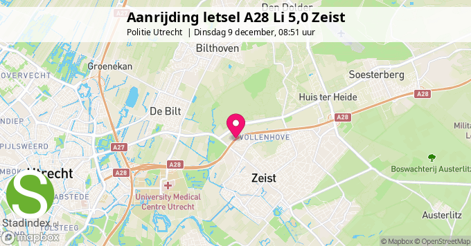 Aanrijding letsel A28 Li 5,0 Zeist