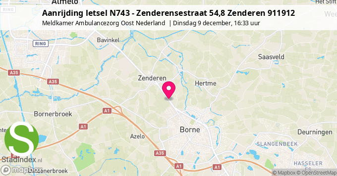 Aanrijding letsel N743 - Zenderensestraat 54,8 Zenderen 911912