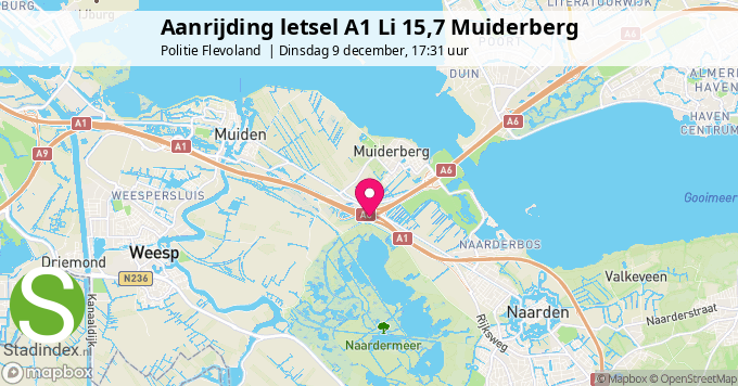 Aanrijding letsel A1 Li 15,7 Muiderberg