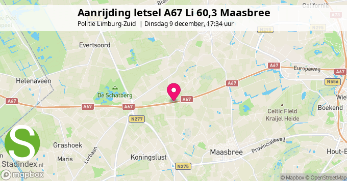 Aanrijding letsel A67 Li 60,3 Maasbree