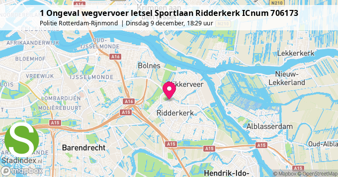 1 Ongeval wegvervoer letsel Sportlaan Ridderkerk ICnum 706173