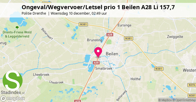 Ongeval/Wegvervoer/Letsel prio 1 Beilen A28 Li 157,7
