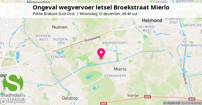 Ongeval wegvervoer letsel Broekstraat Mierlo
