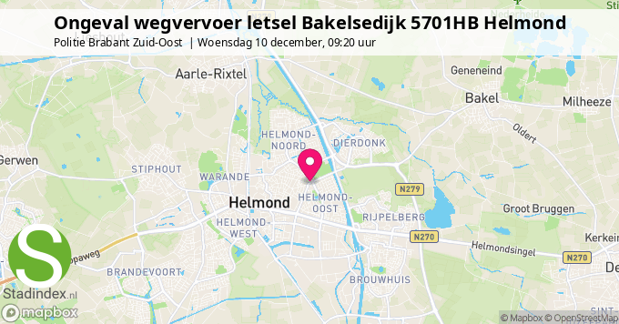 Ongeval wegvervoer letsel Bakelsedijk 5701HB Helmond