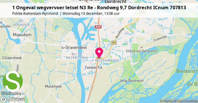 1 Ongeval wegvervoer letsel N3 Re - Rondweg 9,7 Dordrecht ICnum 707813