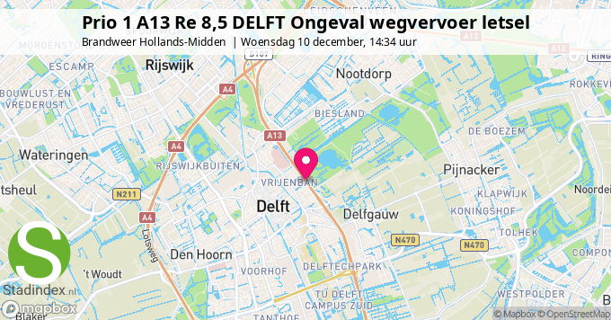 Prio 1 A13 Re 8,5 DELFT Ongeval wegvervoer letsel