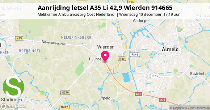 Aanrijding letsel A35 Li 42,9 Wierden 914665