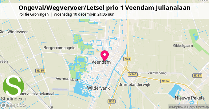 Ongeval/Wegvervoer/Letsel prio 1 Veendam Julianalaan