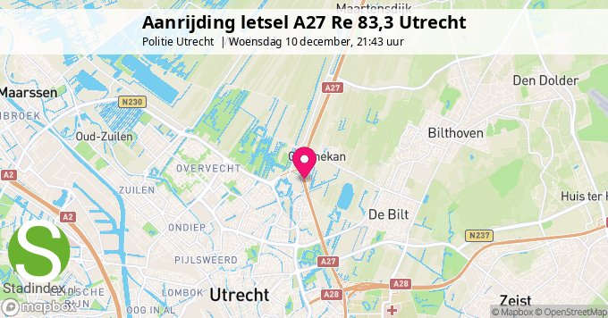 Aanrijding letsel A27 Re 83,3 Utrecht